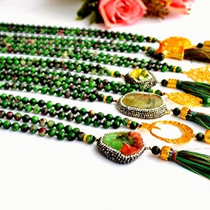 Green Ruby Zoiste Gemstone Tasbeeh, Islamic Rosary, Muslim Necklace