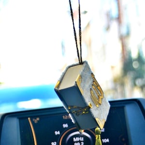 White Small Quran car Rear Mirror Hanger, New car Gift For Muslim Woman, Kuran Auto Hanger, Islamic Mubarak Automobile Decoration