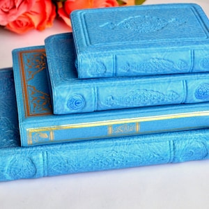 Blue ARABIC Faux Leather Quran and Protect Case, Birthday Gift to Muslim Dad, Small Quran with Case for boy, Bag Size Quran Book for bag