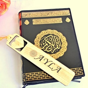 Qabaa QR Quran Case, Wedding Gift For In Law, Black Customized Faux Leather Quran Book with Protection Case, Arabic Mushaf QR Code Present