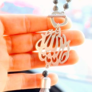 Buying new Car Gift to Muslim, Handcrafted Grey Hematite 33 Beads Tasbeh Rosary, Car Rear Mirror Hanger, Islamic pray Automobile Decoration