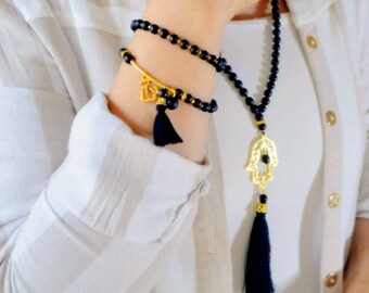 HAMSA MUSLIM ROSARY/ Islam Woman / 2023 Islamic Accessory/  Allah Name Bracelet/ Muslim Meditation Bead/ Spiritual Belief Bead/ Golden Allah