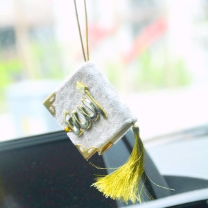 White Velvet Mini Quran Auto Mirror Hanger, New Luxury Car Gift For Muslim Mom, Kuran Rear Mirror Hanger, Islamic Mobarak Automobile Decor