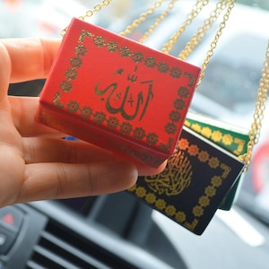Red Quran Interior Decorarion, Muslim Car Gift to Mother, Muslim Auto Religion Talisman, Automobile Rear Mirror Small Arabic Quran Hanger