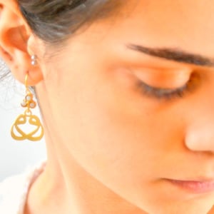 Double WAW Golden EARRINGS, Birthday gift to Muslim, Twin Wav Letter Dangle Earring, Calligraphy Vav Earring Fashion, Arabic Letter Dangle