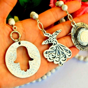 Handcrafted White Car Decor, Grey Quartz Beads Muslim  Rear view Mirror Hanger, 33 Bead Misbah, New Muslim Automobile Rosary Gift to Father