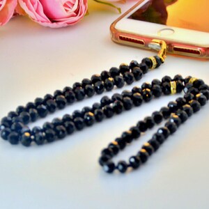Black Islam Phone Strap, Birthday Gift to Muslim, Universal Beaded Phone Carry Hanger, Stylish Handmade Long Rosary, Religious Iphone Charm