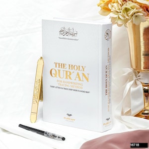 White Diy Shadow quran kit, writable printed Kuran, practice quran writing gift,  arabic personalized Mushaf, learning Quran tool traceable