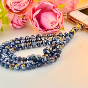 Pray Rosary Phone Holder, Convert Gift to New Muslim, Gray 99 Bead Phone Carry, Spiritual Long Tasbeeh, Grey Hand phone Carrying Accessory