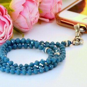 Islamic Phone Carry Accessory, eid al-adha Gift to Moselman, Blue Pray Bead Phone Necklace,  Masjid Mubaraq Masbaha, Religious Iphone Hanger