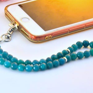 Blue Misbahy Phone Holder, Convert Gift to New Muslim, Quratz Gemstone 33 Bead Phone Carry, Spiritual Tasbeeh, Hand phone Carrying Accessory