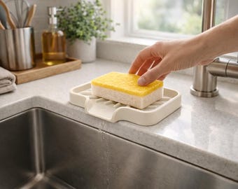 Silicone Soap Dish Self Draining | Sponge Holder Sink Organizer | Shower Niche Caddy | Soap Saver Tray | Bar Soap Holder Kitchen Bathroom