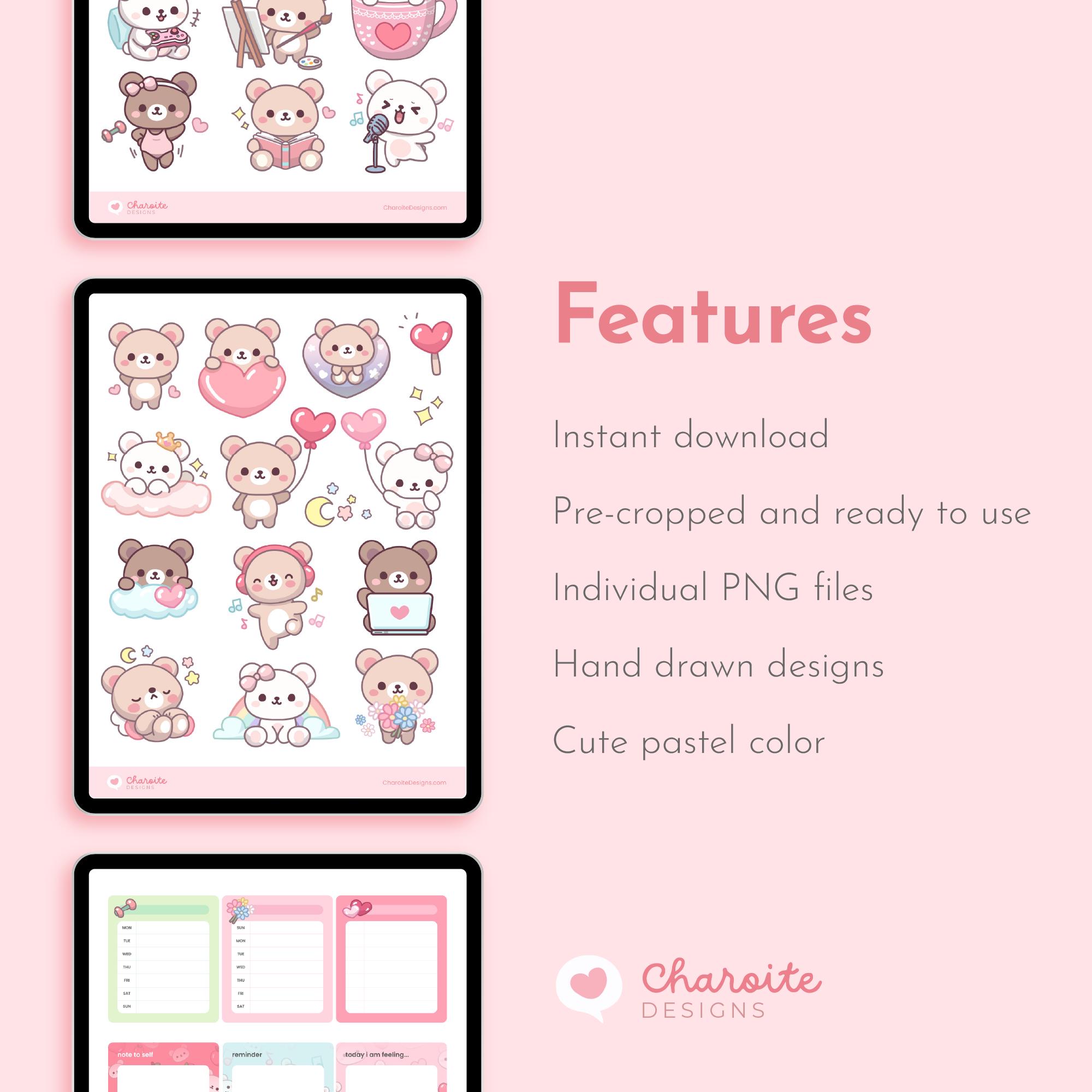 Teddy Bear Digital Stickers, Goodnotes Stickers Cute Kawaii Sticker ...