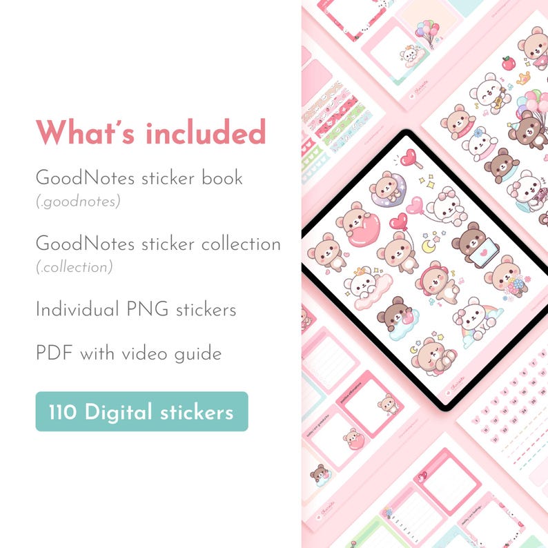 Teddy Bear Digital Stickers, Goodnotes Stickers Cute Kawaii Sticker ...