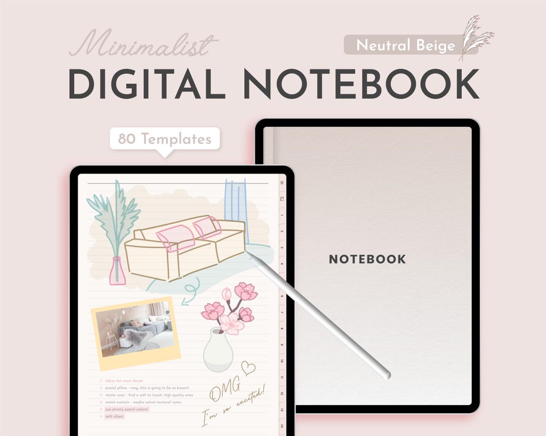 Neutral Beige Digital Notebook, Minimalist Cozy Kawaii Goodnotes Notes ...