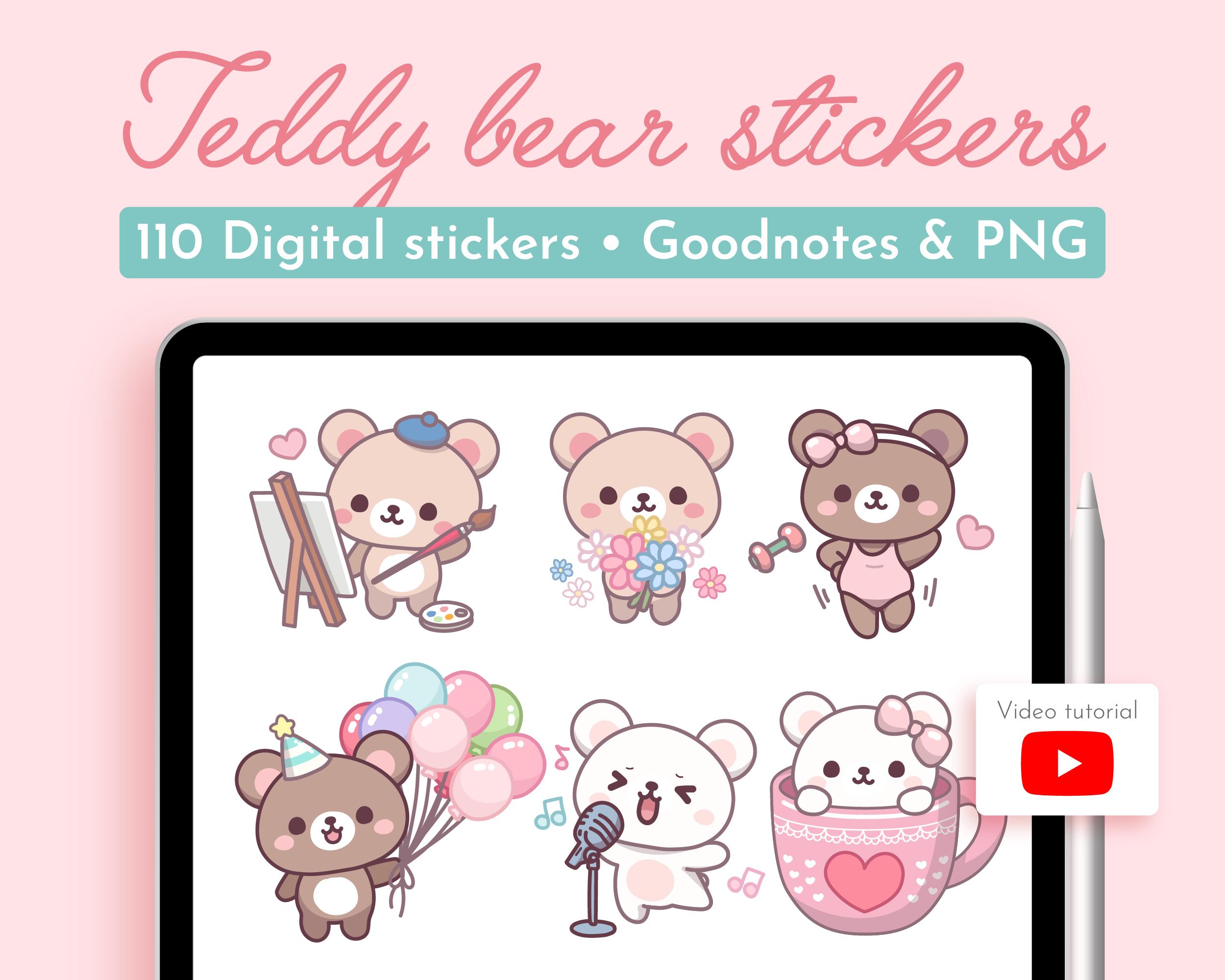 Teddy Bear Digital Stickers, Goodnotes Stickers Cute Kawaii Sticker ...