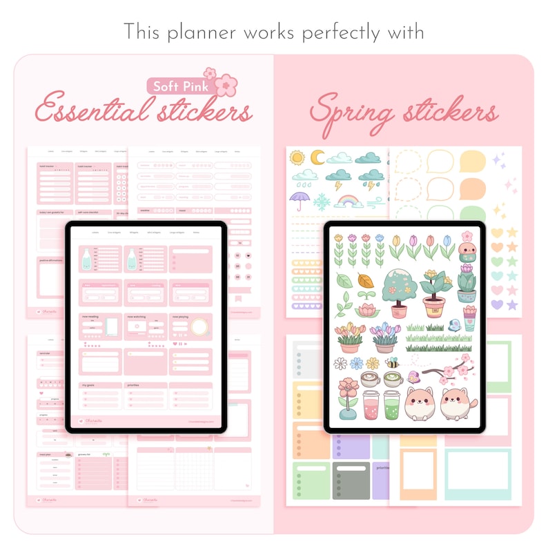 Soft Pink Undated Digital Planner Minimalist, Cute Kawaii Dated GoodNotes Planner Journal Template for iPad | Daily, Weekly & Monthly Planner, Self Care Journal, Sakura, Cherry Blossom, Spring, Reusable yearly, every year