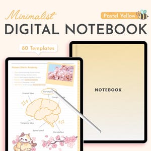 Pastel Yellow Digital Notebook, Minimalist Cozy Kawaii GoodNotes Notes & Planner Template for iPad | For Students, Creatives, and Adults