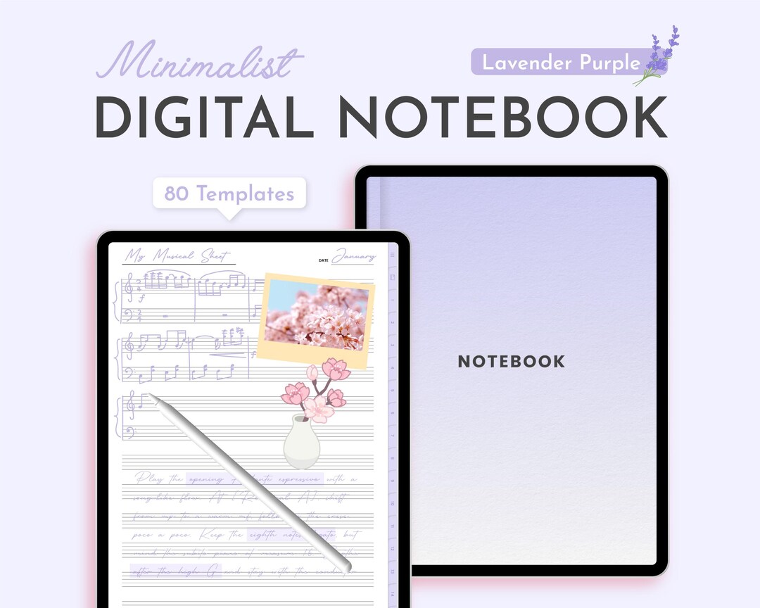 Lavender Purple Digital Notebook, Minimalist Cozy Kawaii Goodnotes ...