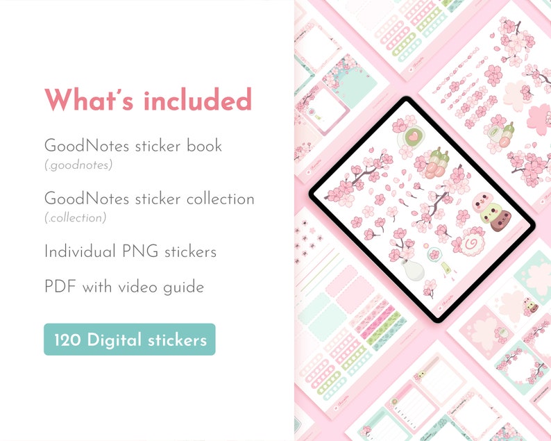 Pastel Sakura Digital Stickers, Goodnotes Stickers Cute Kawaii Sticker ...