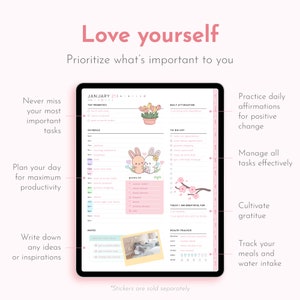 Soft Pink Undated Digital Planner Minimalist, Cute Kawaii Dated GoodNotes Planner Journal Template for iPad | Daily, Weekly & Monthly Planner, Self Care Journal, Sakura, Cherry Blossom, Spring, Reusable every year
