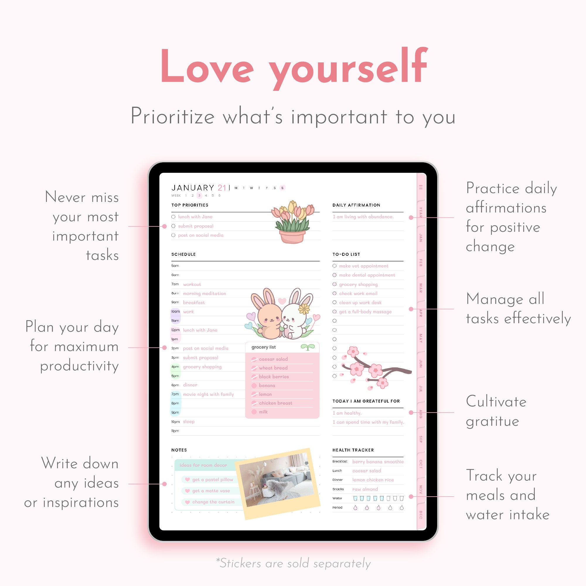 Soft Pink Undated Digital Planner Minimalist, Cute Kawaii Goodnotes ...