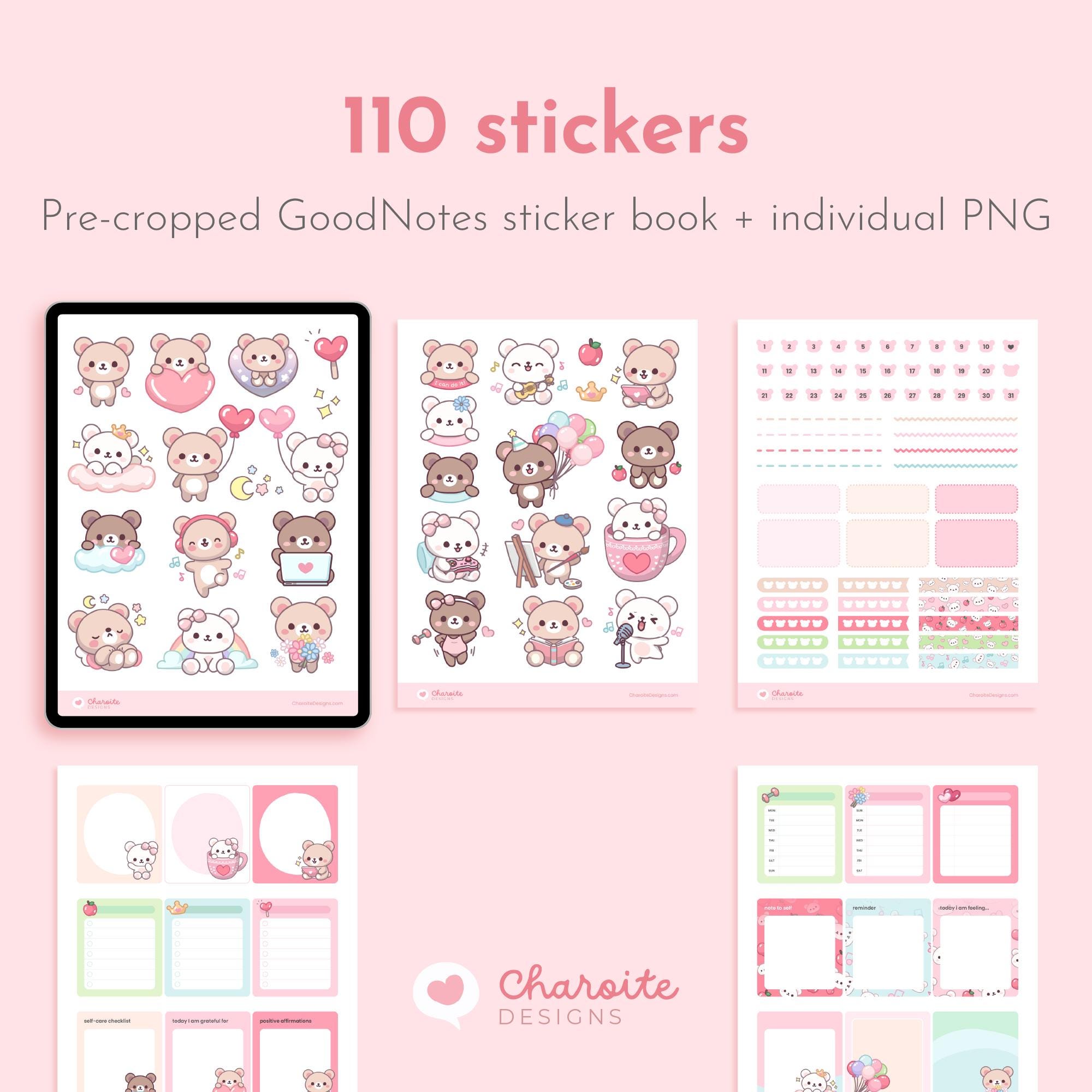 Teddy Bear Digital Stickers, Goodnotes Stickers Cute Kawaii Sticker ...