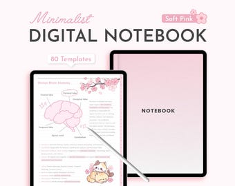 Soft Pink Digital Notebook, Minimalist Cozy Kawaii GoodNotes Notes & Planner Template for iPad | For Students, Creatives, and Working Adults