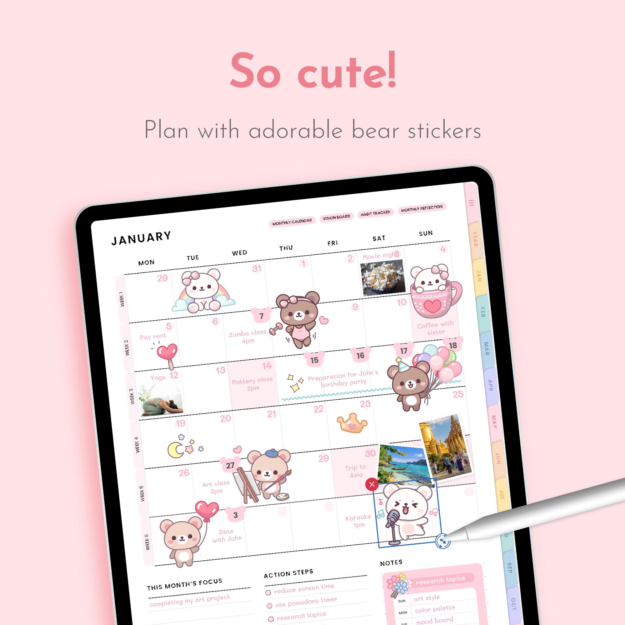 Teddy Bear Digital Stickers, Goodnotes Stickers Cute Kawaii Sticker ...