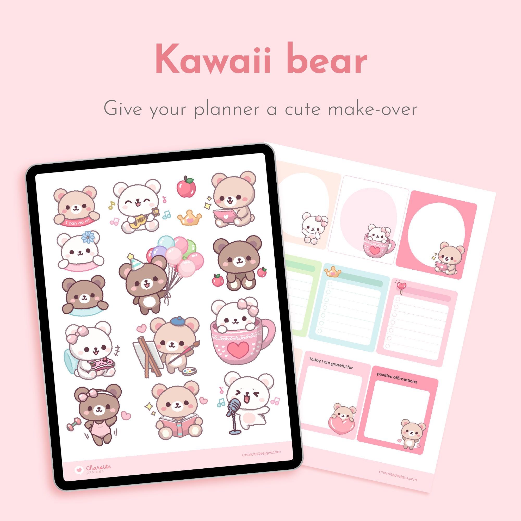Teddy Bear Digital Stickers, Goodnotes Stickers Cute Kawaii Sticker ...