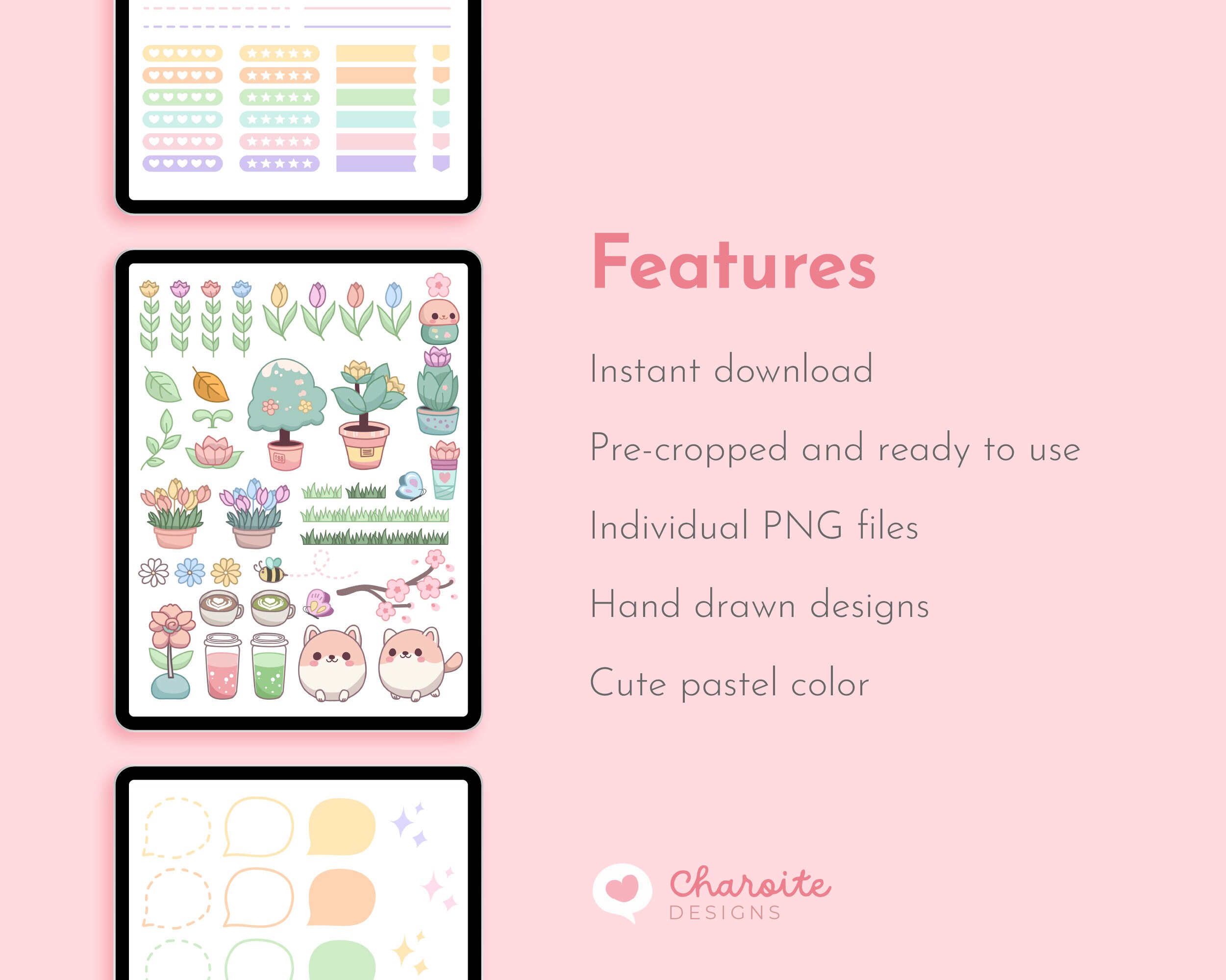 Pastel Spring Digital Stickers, Goodnotes Stickers Cute Kawaii Sticker ...