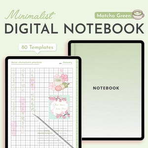 Matcha Green Digital Notebook, Minimalist Cozy Kawaii GoodNotes Notes & Planner Template for iPad | For Students, Creatives, and Adults