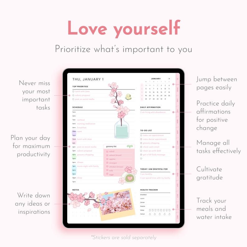 Soft Pink 2026 Digital Planner Minimalist, Cute Kawaii Dated Goodnotes ...