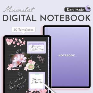 Dark Mode Digital Notebook, Minimalist Cozy Kawaii GoodNotes Notes & Planner Template for iPad | For Students, Creatives, for Flow State