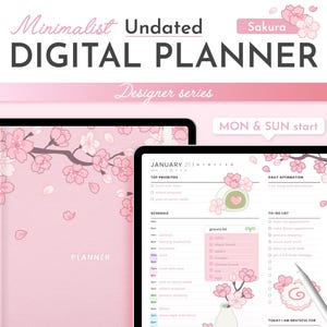 Designer-Serie: Sakura – undatierter digitaler Planer, minimalistisches Luxus-Design, GoodNotes-Tagebuchvorlage für iPad | Täglich, wöchentlich & monatlich