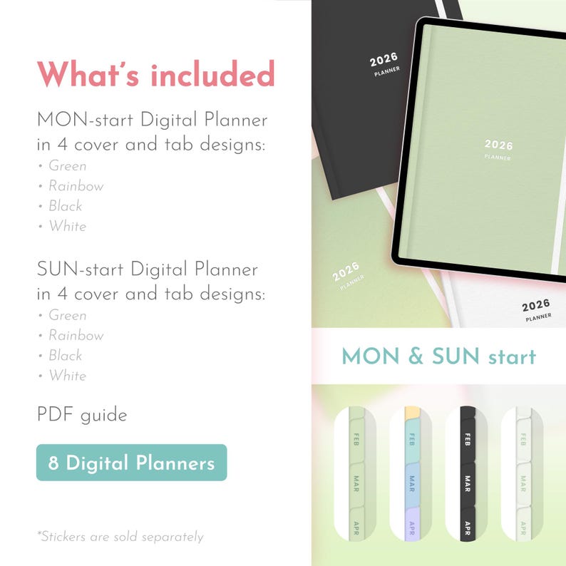 Matcha Green 2026 Digital Planner Minimalist, Cute Kawaii Dated ...