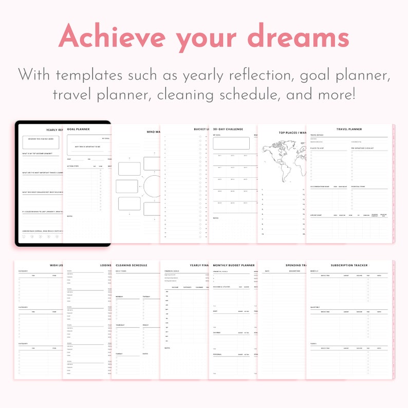Soft Pink Undated Digital Planner Minimalist, Cute Kawaii Dated GoodNotes Planner Journal Template for iPad | Daily, Weekly & Monthly Planner, Self Care Journal, Sakura, Cherry Blossom, Spring, Reusable every year