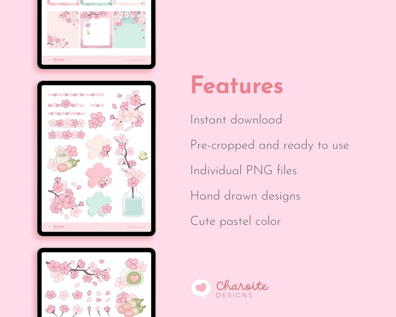 Pastel Sakura Digital Stickers, Goodnotes Stickers Cute Kawaii Sticker ...