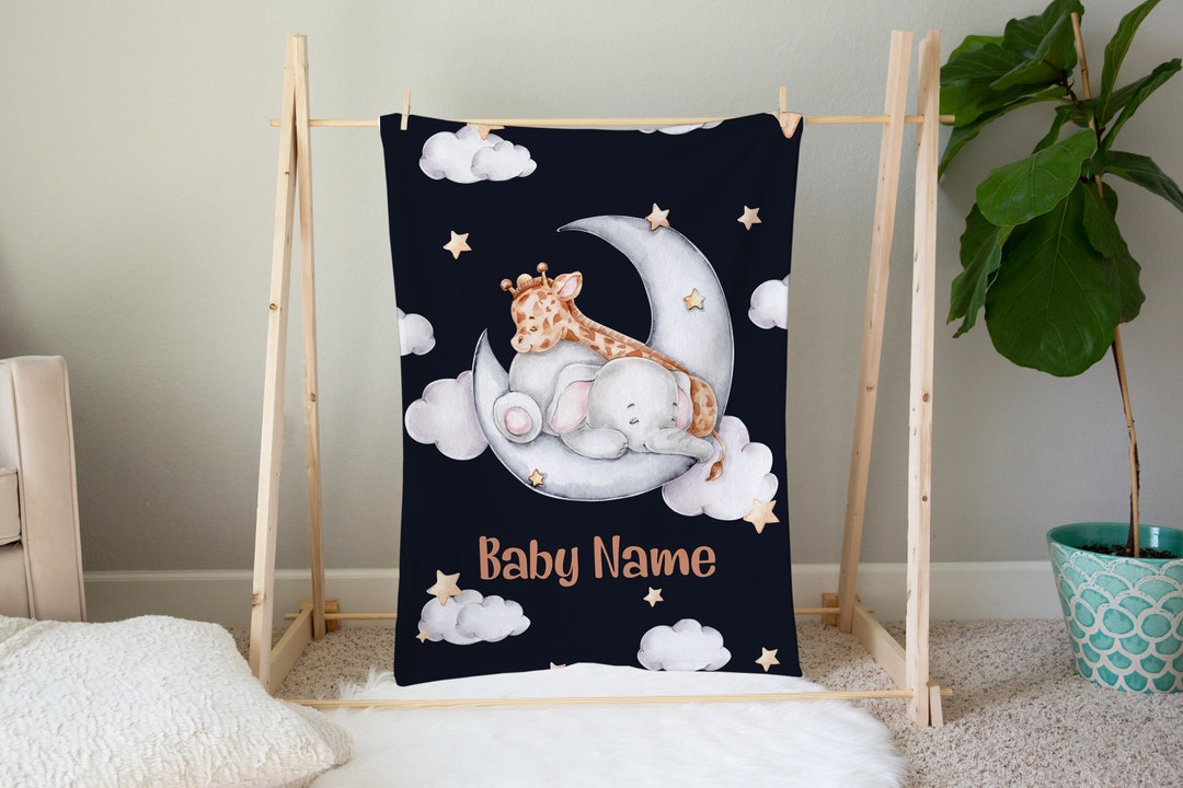 Baby Boy Elephant Blanket Custom Name Boy Blanket Etsy