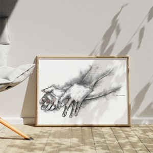 Hände halten, Liebe zeichnen, Kohleskizze