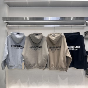 ESSENTIALS Fear of God Hoodie FW24 Desert Sand, Black, Heather Grey Pullover Hoodie Side Pocket