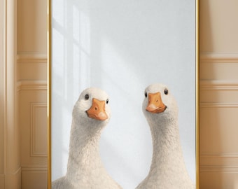 Curious Duck Wall Art, Funny Goose Bird Print, Whimsical Farmhouse Kitchen Poster