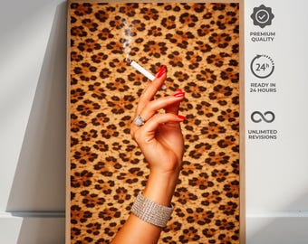 Glamposter luipaard, chique modemuurkunst, decor met gedurfde print