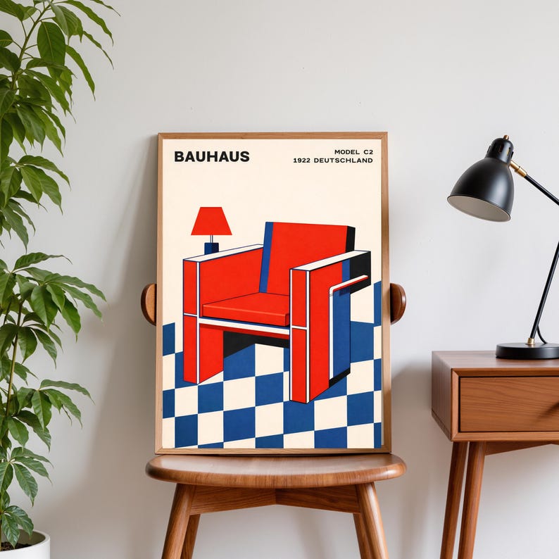 Bauhaus Chair Poster, Mid Century Modern Wall Art, Geometric Abstract Print, Retro Interior Design Poster, Modernist Furniture Art, Minimalist Wall Decor