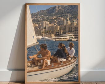 Old Money Sailing Print, Mediterranean Coastal Wall Art, Vintage Yacht Lifestyle Decor