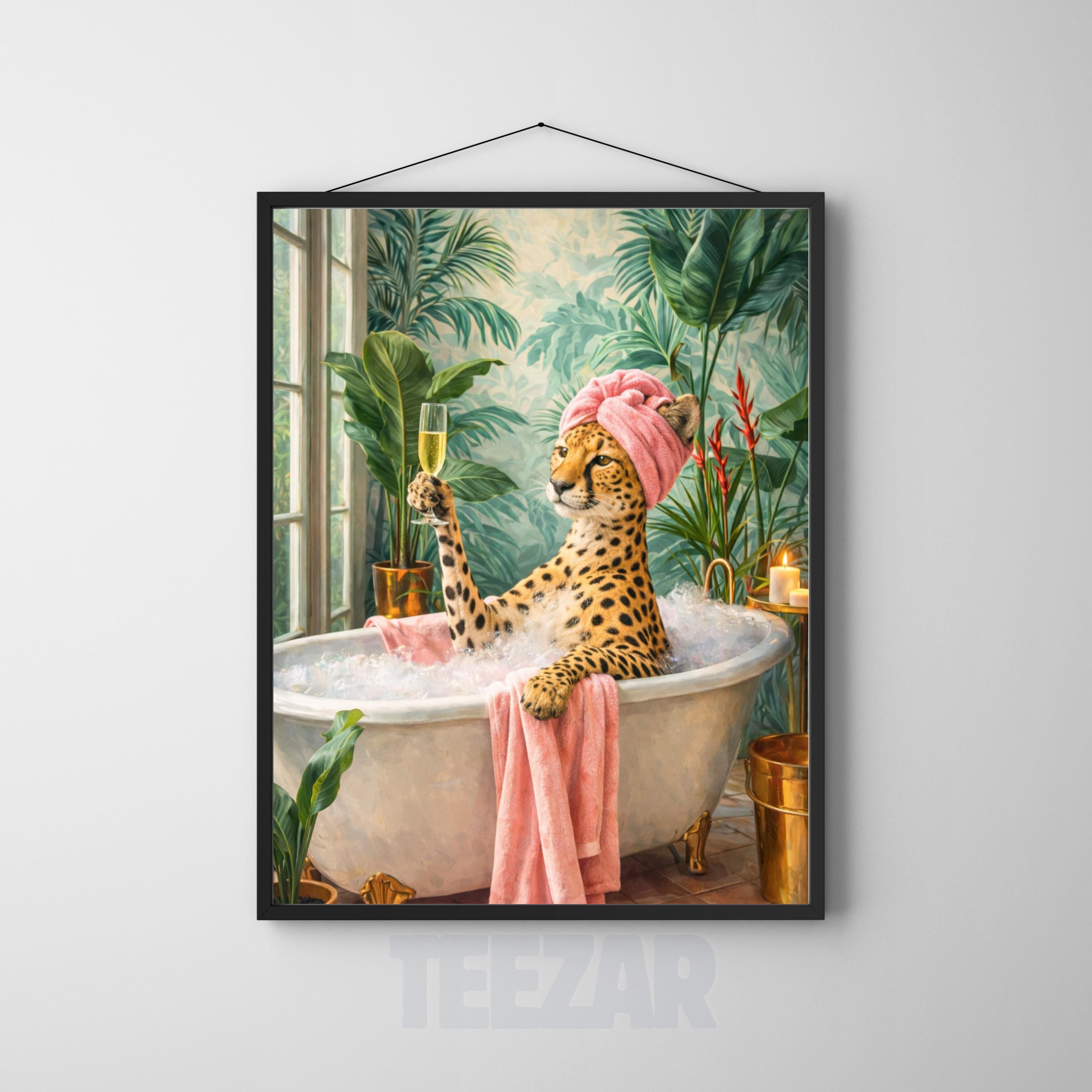 Leopard Bath Poster, Funny Animal Bathroom Art, Luxury Jungle Decor ...