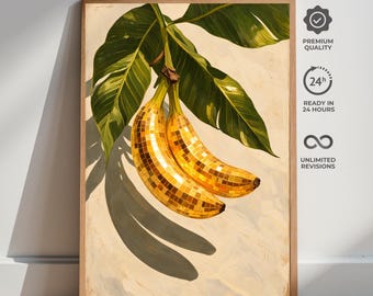 Poster discobanaan, retro funky fruitmuurkunst, maximalistisch keukendecor