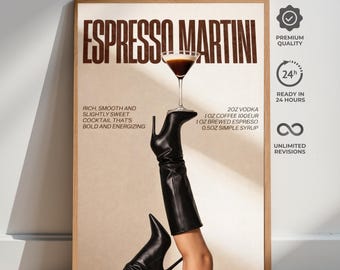 Cocktailposter espresso martini, modern bardecor, chique keukenkunst