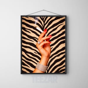 Zebra Print Glam Fashion Poster, Hand Wall Art, Chic Statement Print