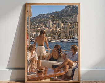 Old Money Yacht Print, Monaco Coastal Wall Art, Luxury Mediterranean Lifestyle Decor